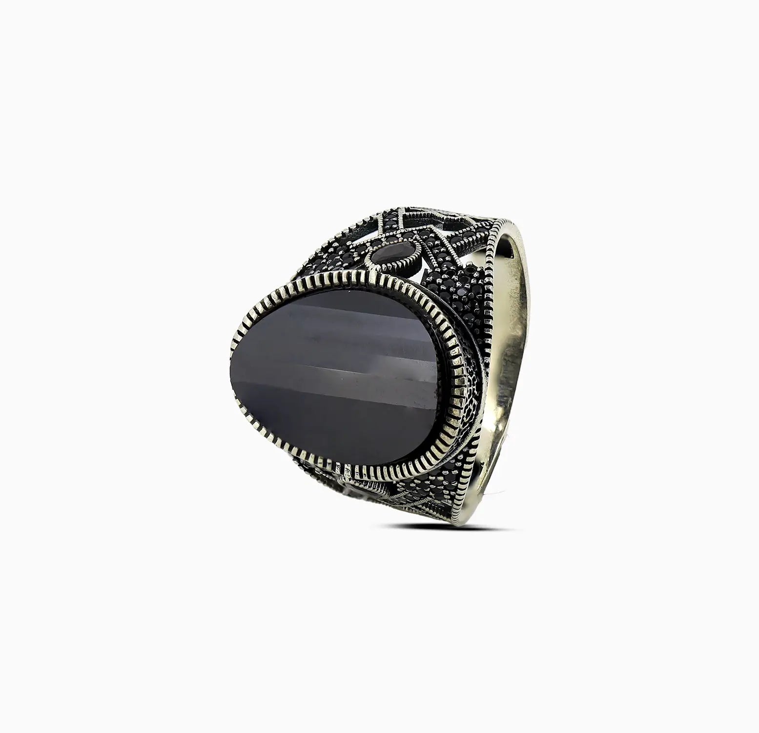 Pure Silver Black Onyx Tribal Ring - Made With Pure 925 Silver