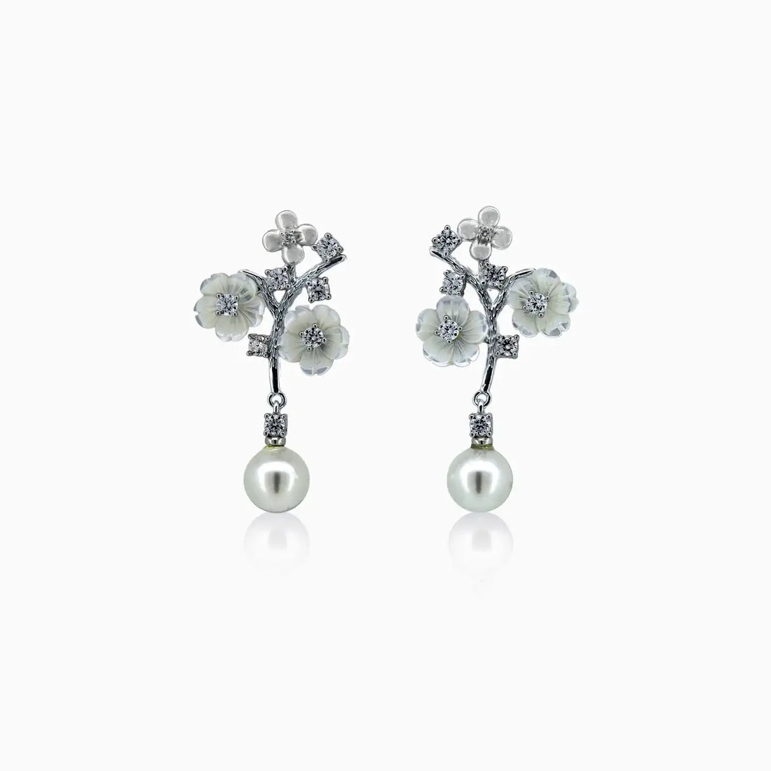 Floral Pearl Drop Silver Earrings- Made With Pure 925 Silver