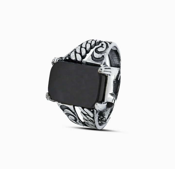 Black Gemstone Silver Ring -Made With Pure 925 Silver