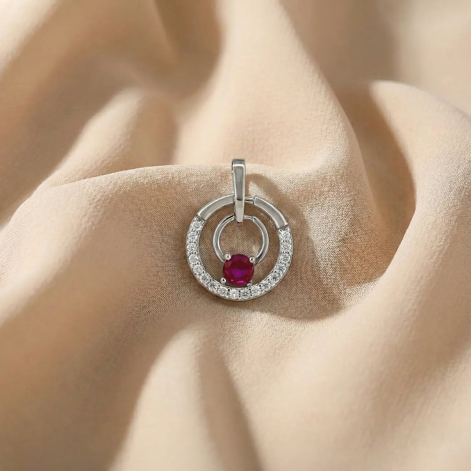 Rose Gold Ruby Circle Silver Pendant - Made With 925 Pure Silver