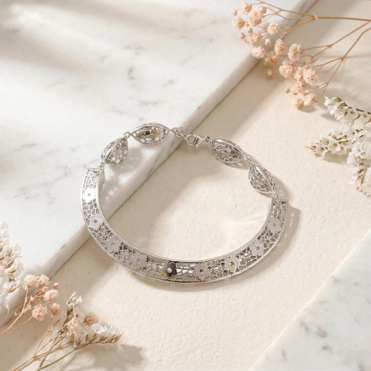 Royal Gold Finish Cutwork Pure Silver Bracelet- Made With Pure 925 Silver