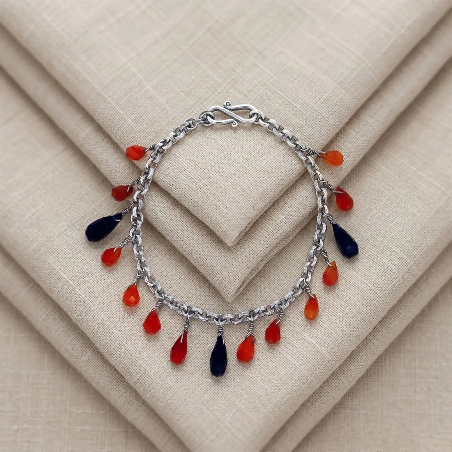 Pure Silver Bracelet with Gemstone Drops- Made With Pure 925 Silver