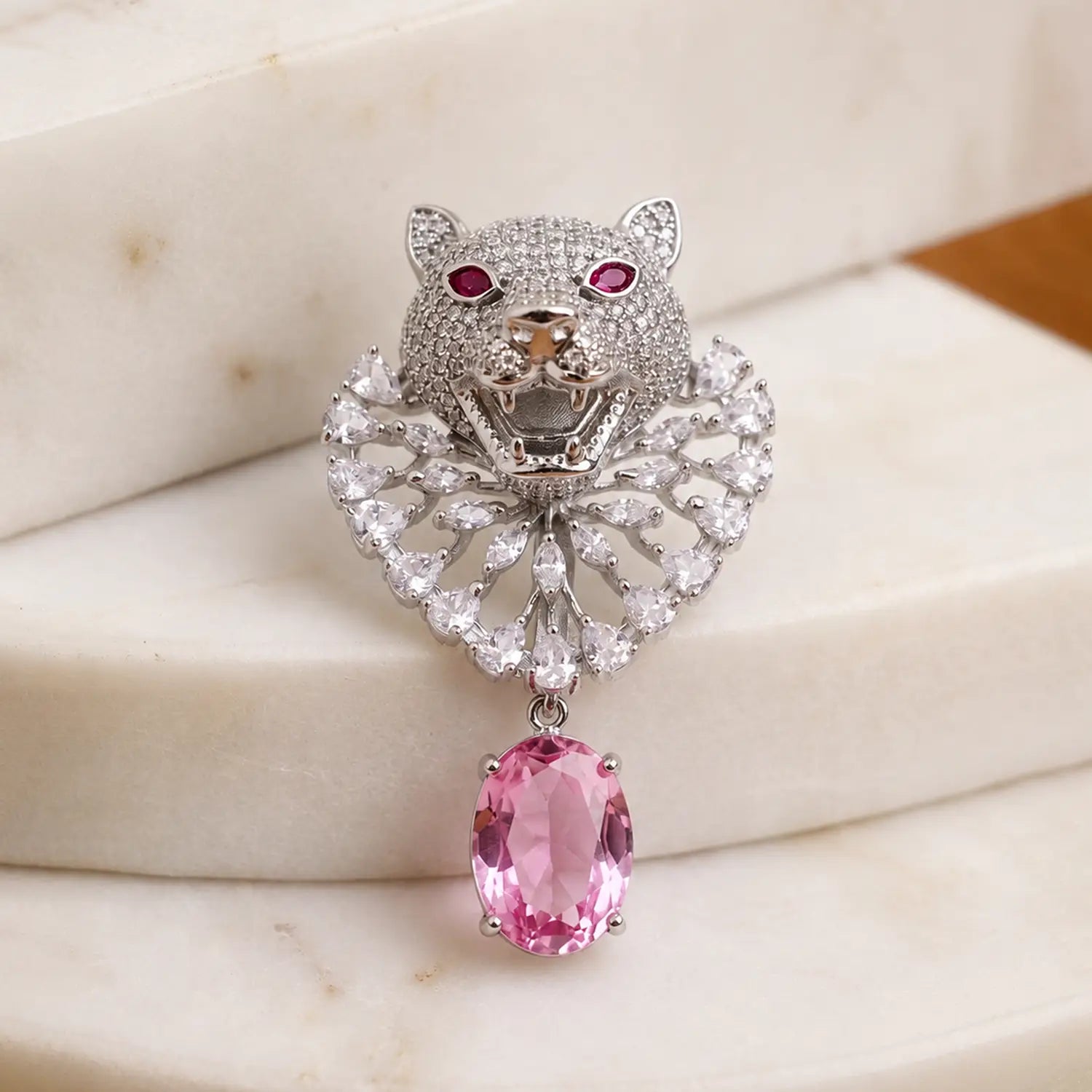 Royal Panther Blue Crystal Silver Brooch - Made With Pure 925 Silver