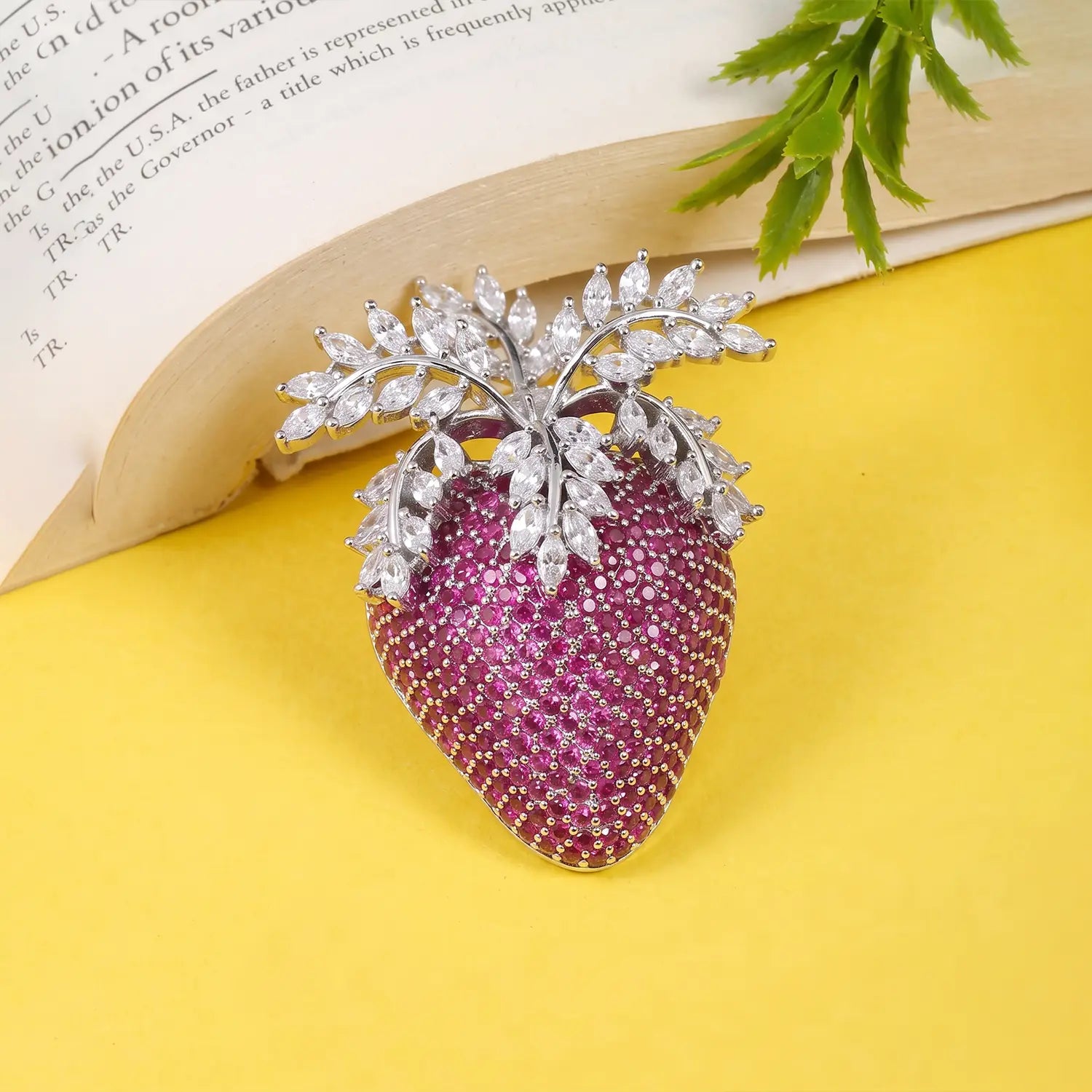Emerald Leaf Crystal Silver Brooch - Made With Pure 925 Silver