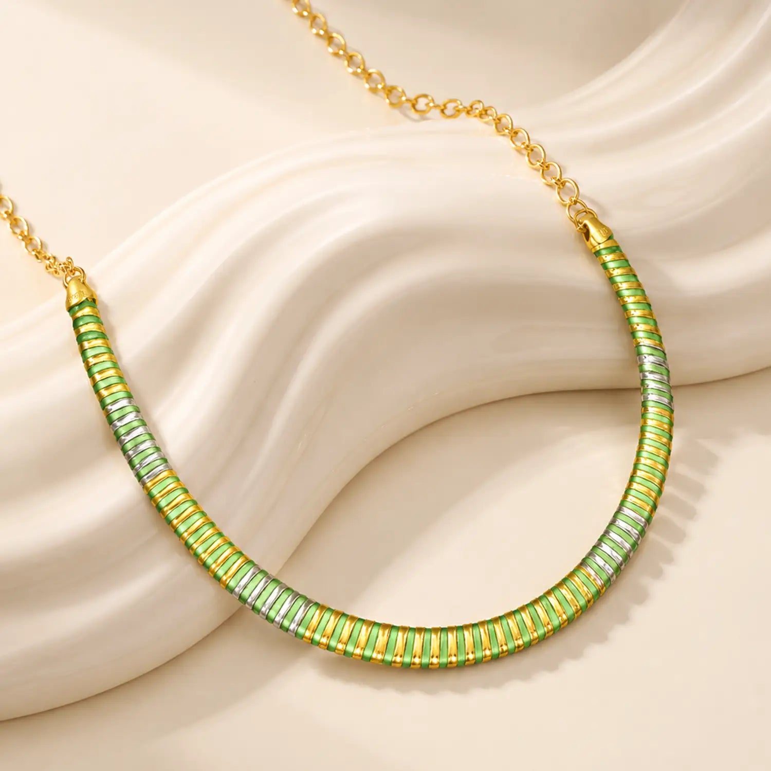 Elegant Green & Gold Spiral Design Silver Necklace - Made With Pure 925 Silver
