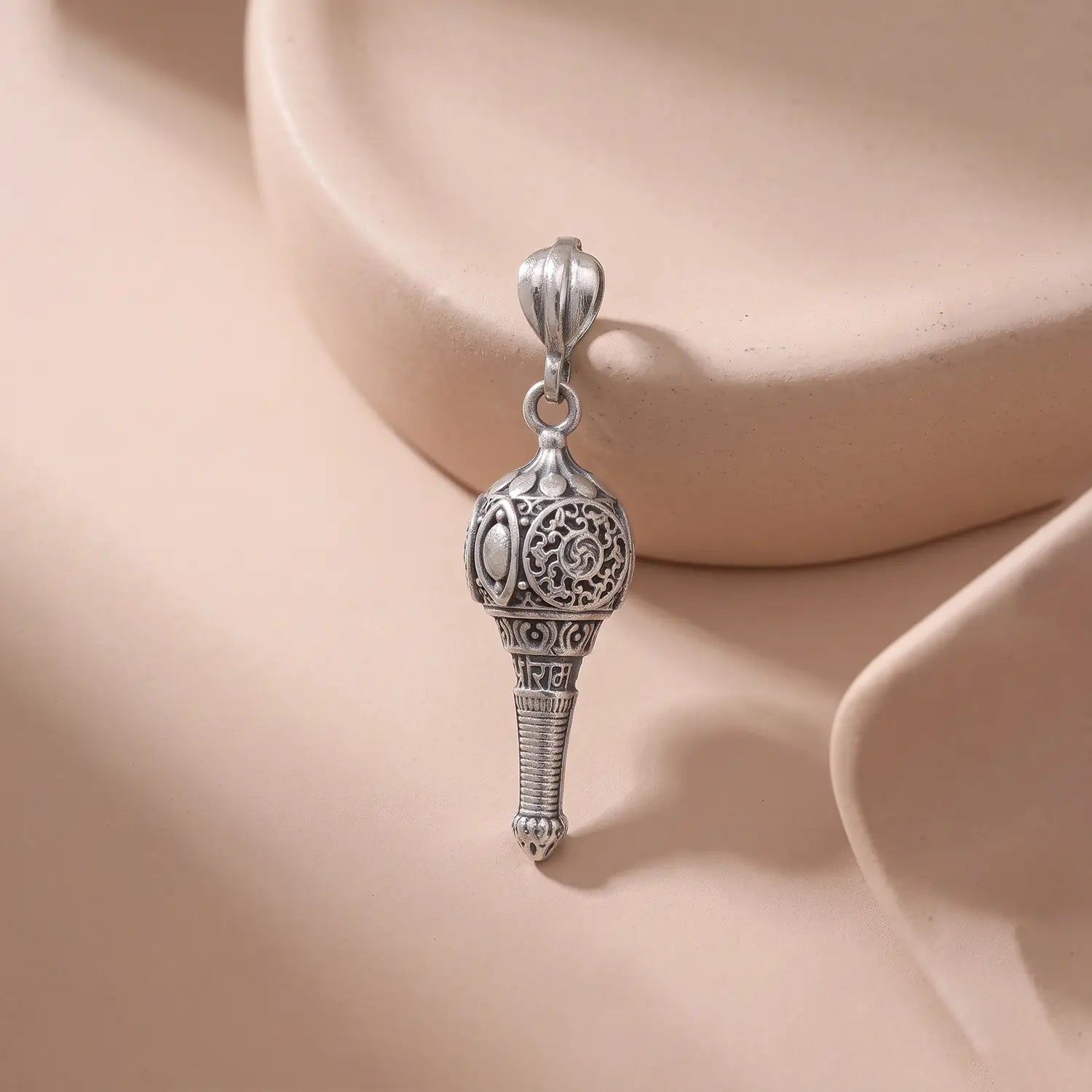 Antique Ornate Gada Inspired Silver Pendant - Made With Pure 925 Silver