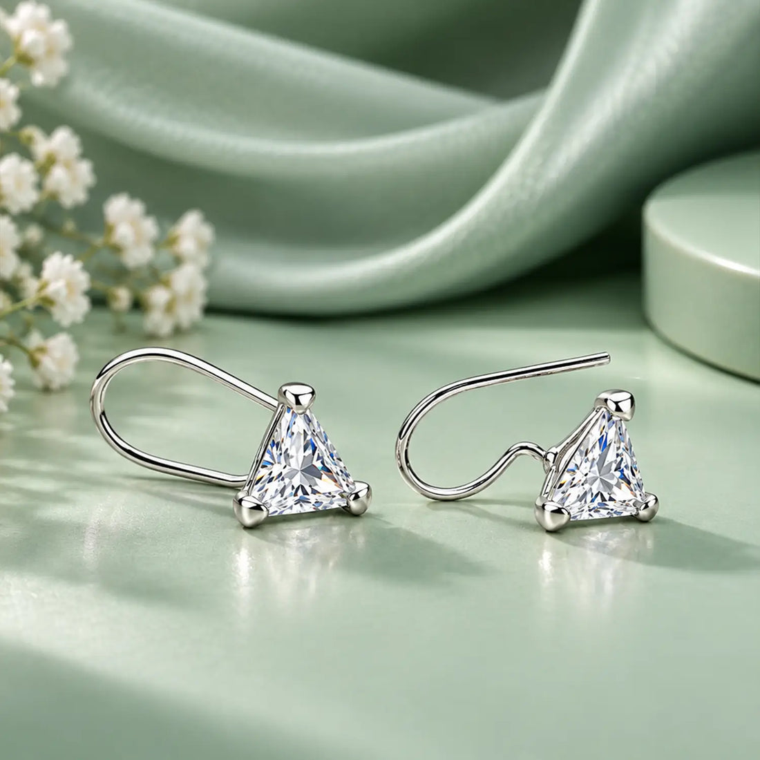 Triangle Crystal Drop Silver Earrings - Made With Pure 925 Silver