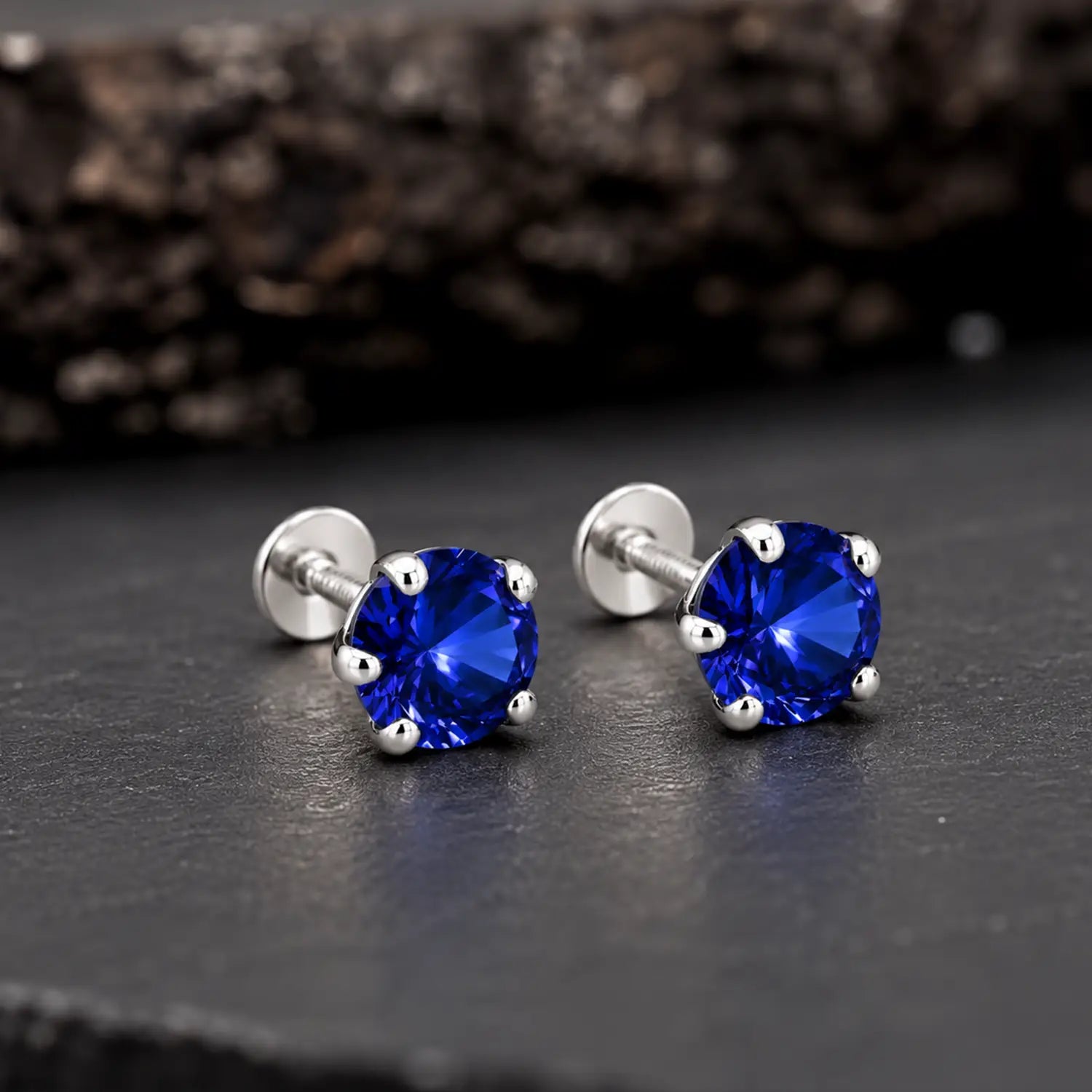 Royal Blue Solitaire Sterling Silver Stud Earrings - Made With Pure 925 Silver