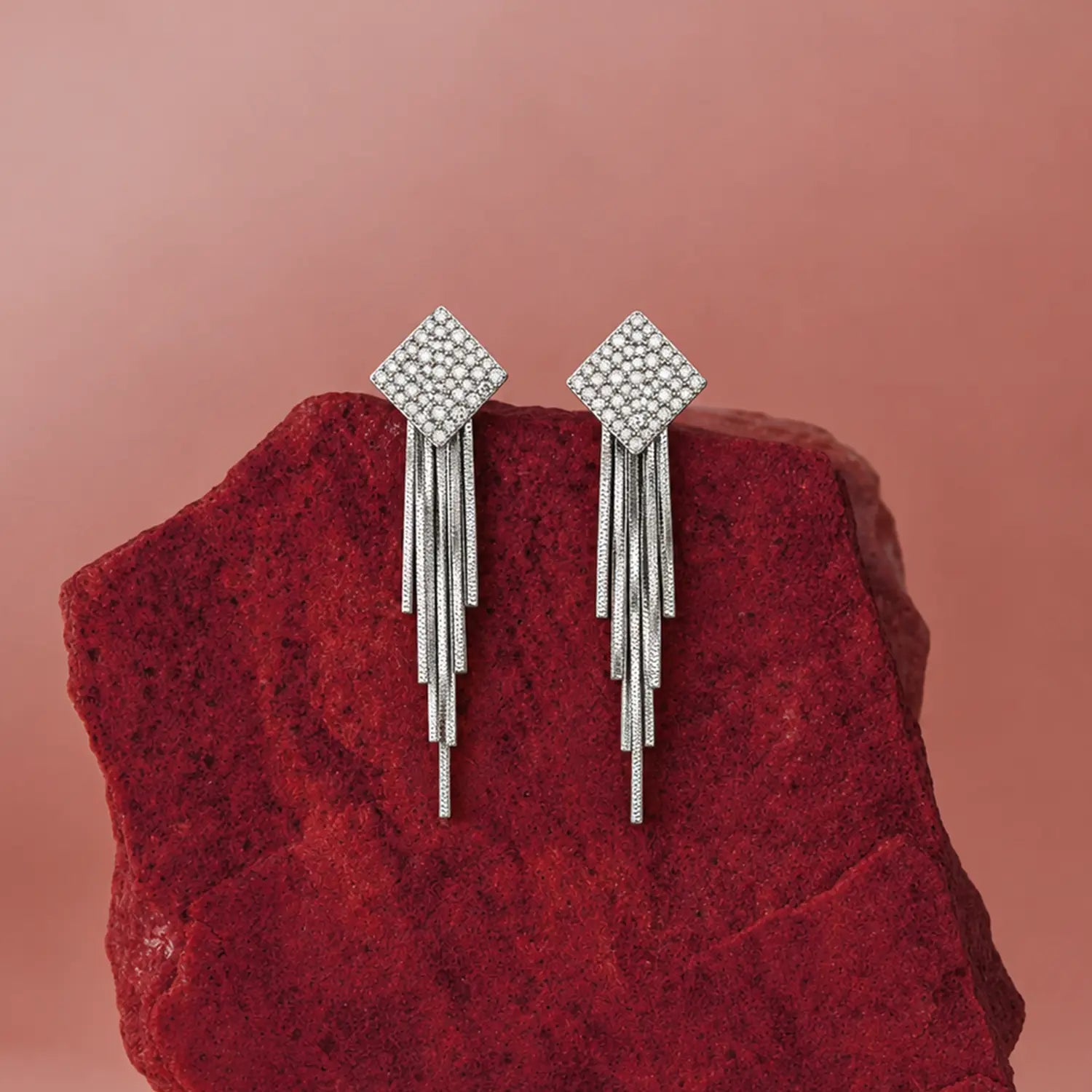Elegant Geometric Crystal Cascade Silver Earrings - Made With Pure 925 Silver
