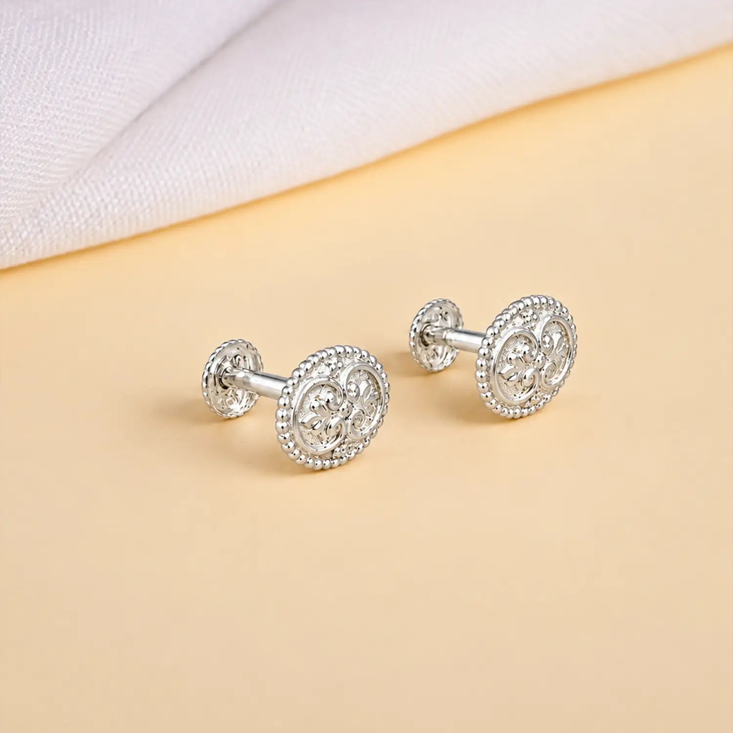 Elegant Ornamental Filigree Silver Stud Earrings - Made With Pure 925 Silver