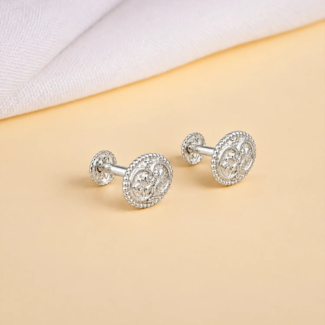 Elegant Ornamental Filigree Silver Stud Earrings - Made With Pure 925 Silver