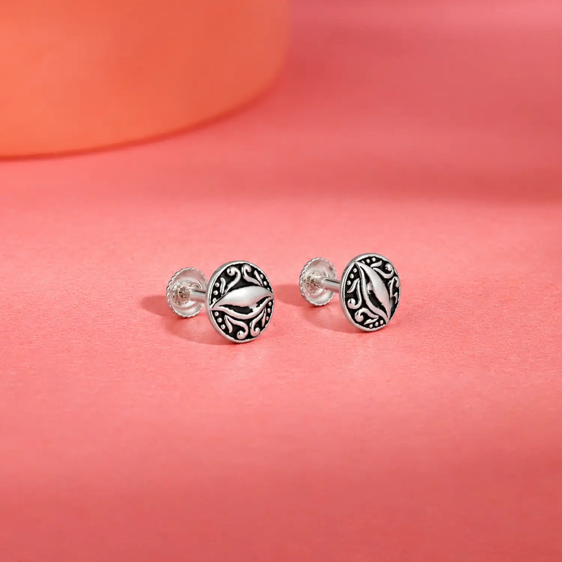 Vintage Leaf Motif Oxidised Silver Stud Earrings - Made With Pure 925 Silver