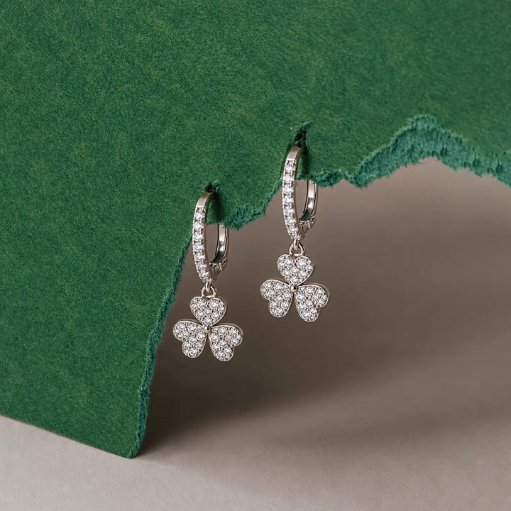 Elegant Floral Clover Drop Silver Earrings - Made With Pure 925 Silver