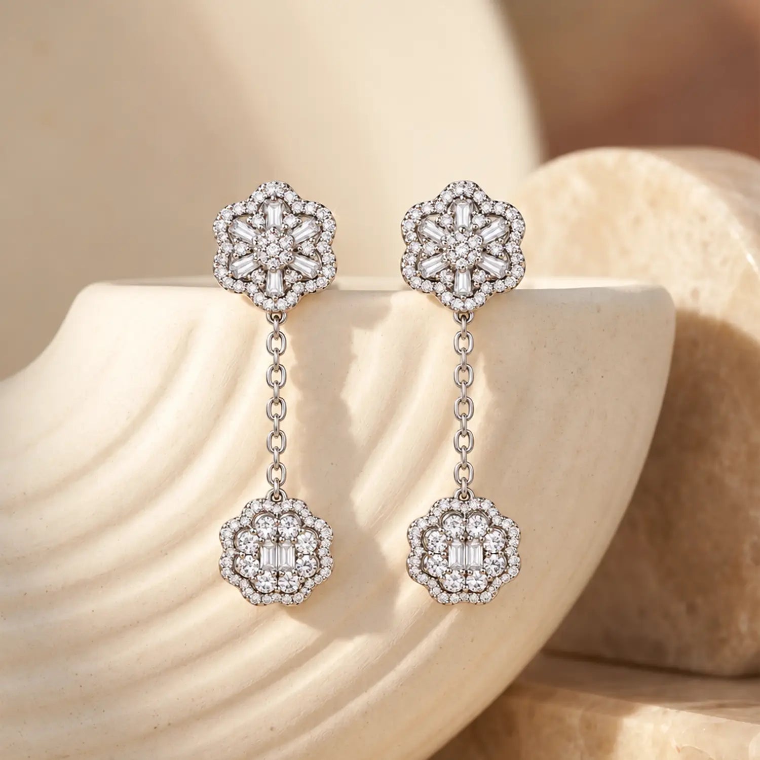 Elegant Floral Drop Silver Earrings - Made With Pure 925 Silver