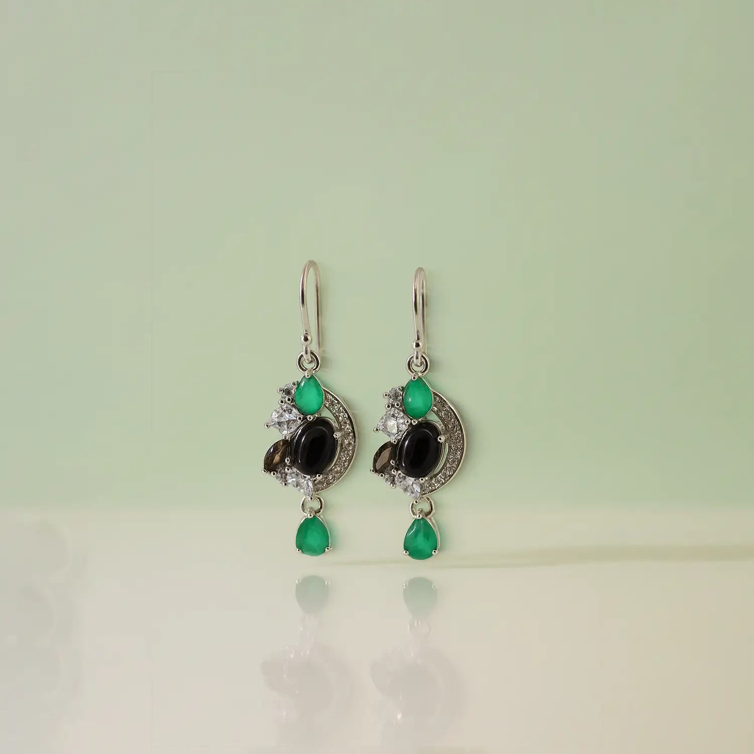 Pure Silver Multi-Stone Earrings with Black Onyx- Made With Pure 925 Silver