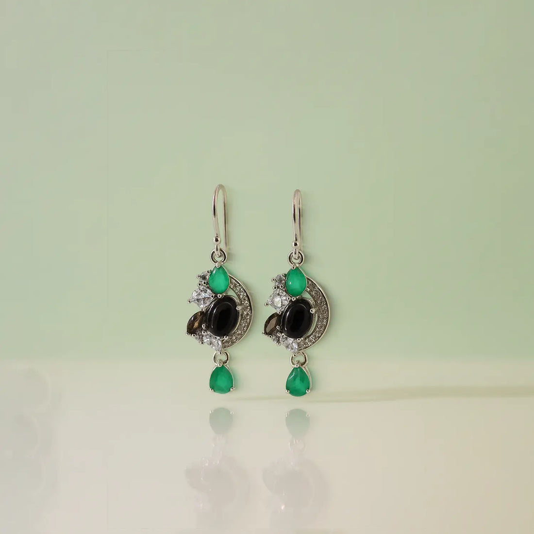 Pure Silver Multi-Stone Earrings with Black Onyx- Made With Pure 925 Silver