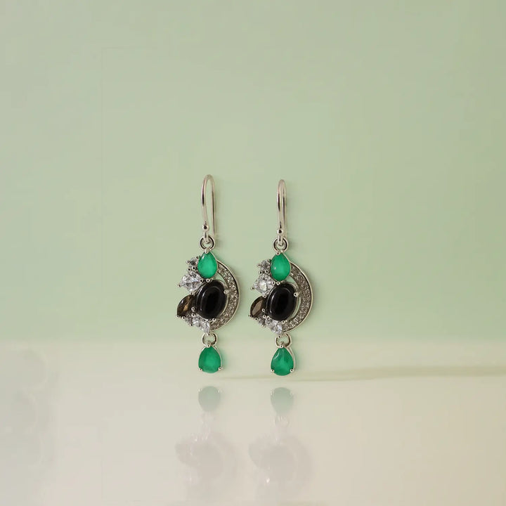 Pure Silver Multi-Stone Earrings with Black Onyx- Made With Pure 925 Silver