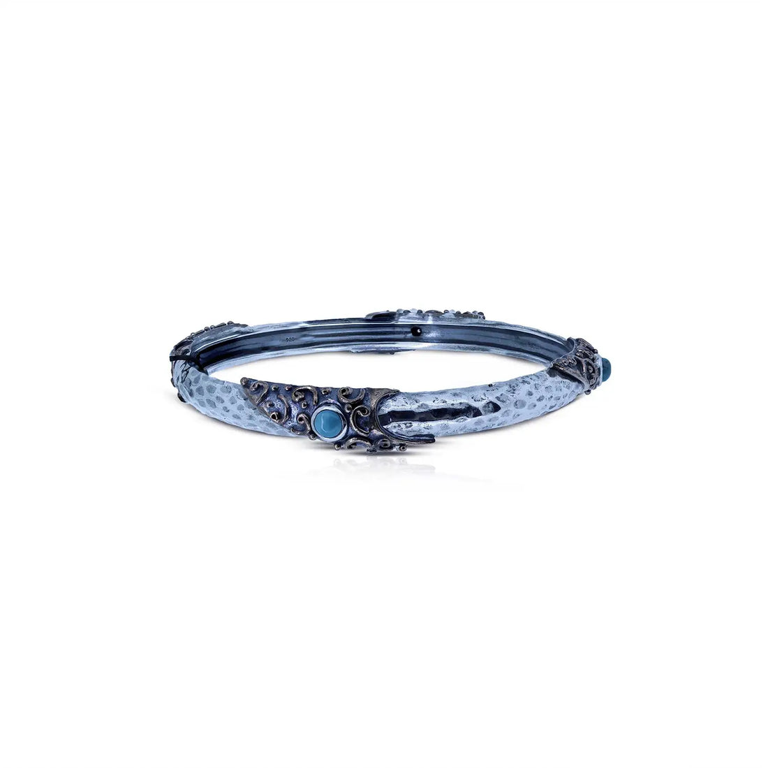 Vintage-Inspired Hammered Silver Kada with Antique Detailing - Made With Pure 925 Silver