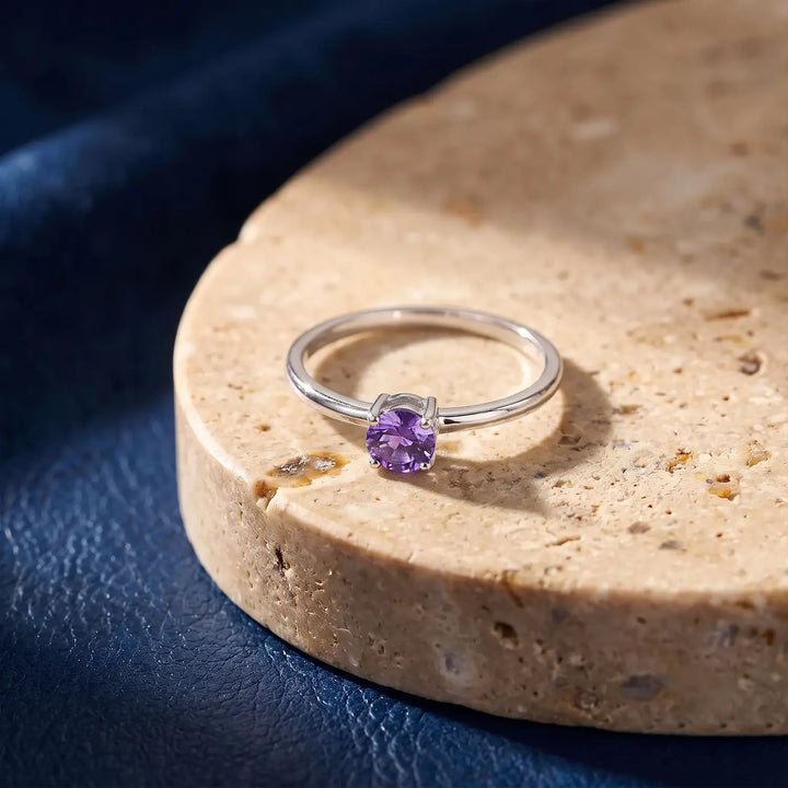 Pure Silver Solitaire Ring with Violet-Blue Stone - Made With Pure 925 Silver