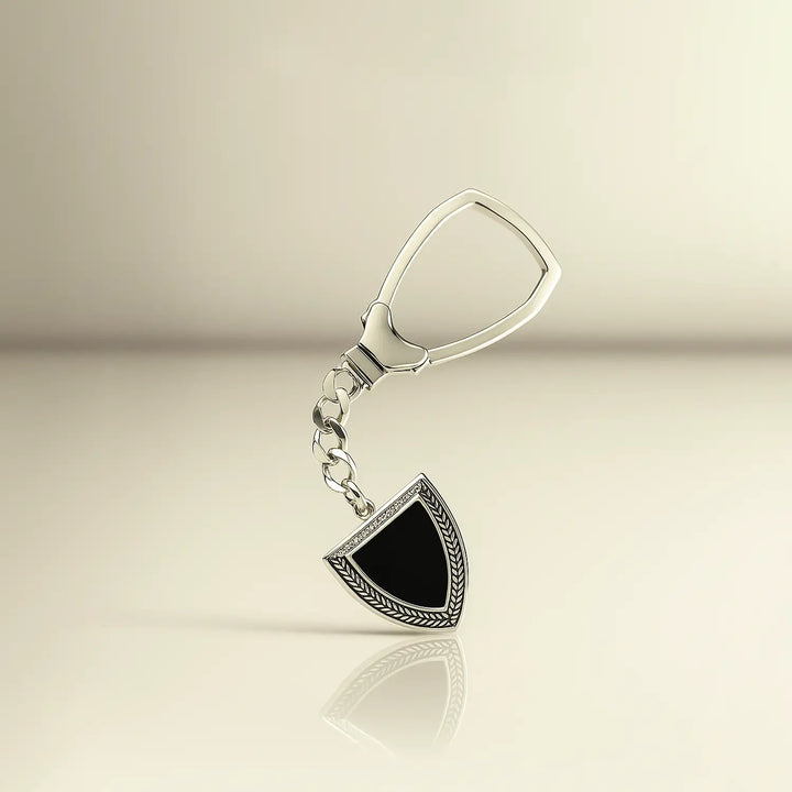 Majestic Black Shield Silver Keychain - Made With Pure 925 Silver
