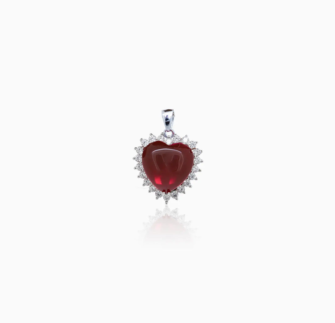 Pure Silver Heart-Shaped Red Gemstone Pendant - Made With Pure 925 Silver