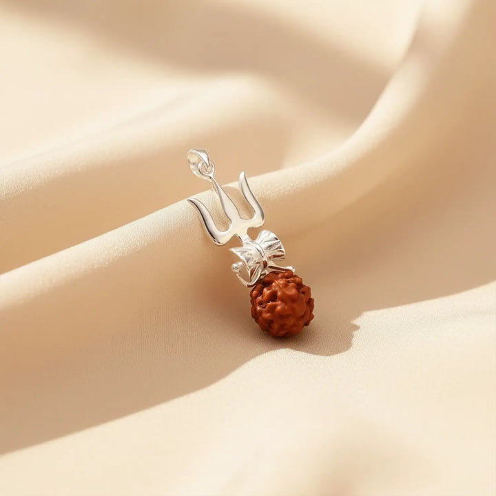 Mahadev Trishul Rudraksha Silver Pendant- Made With Pure 925 Silver