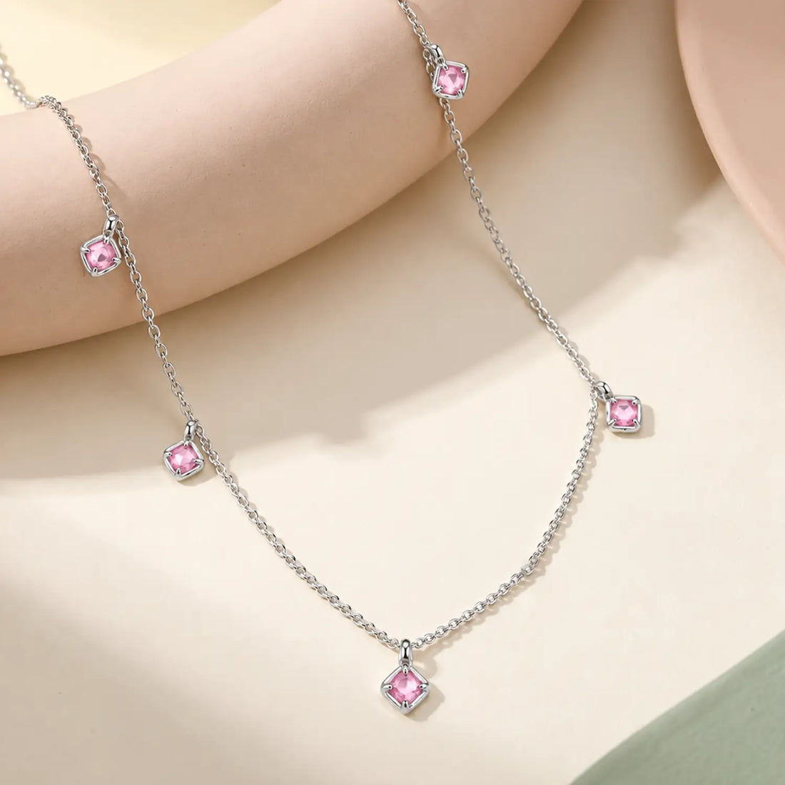 Elegant Pink Square Charm Silver Chain - Made With Pure 925 Silver