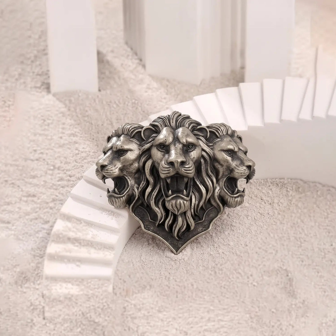 Three-Headed Lion Shield Brooch - Made With Pure 925 Silver