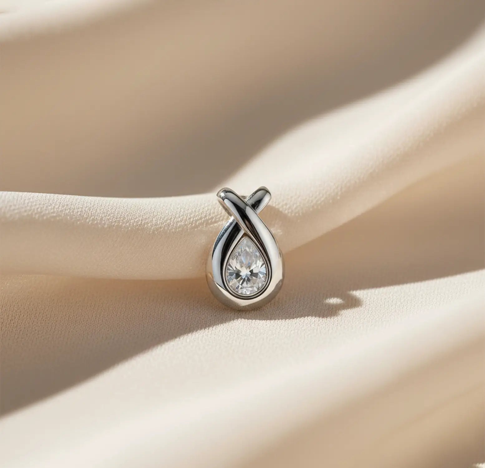 Pure Silver Teardrop Pendant with White Stone- Made With Pure 925 Silver