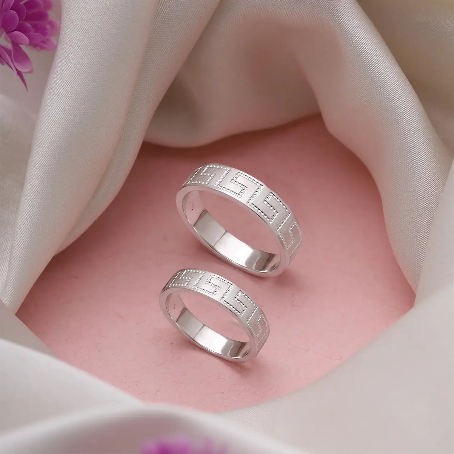 Greek Pattern Couple Band Rings - Made With Pure 925 Silver
