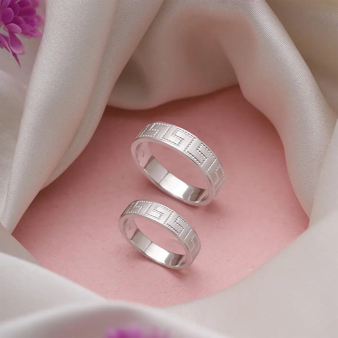 Greek Pattern Couple Band Rings - Made With Pure 925 Silver