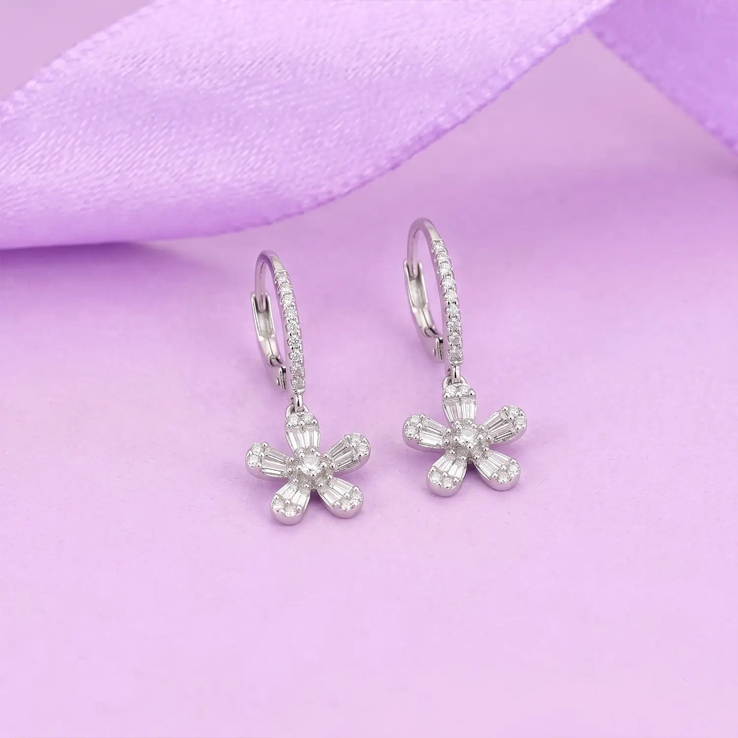 Elegant Floral Drop Earrings - Made With Pure 925 Silver
