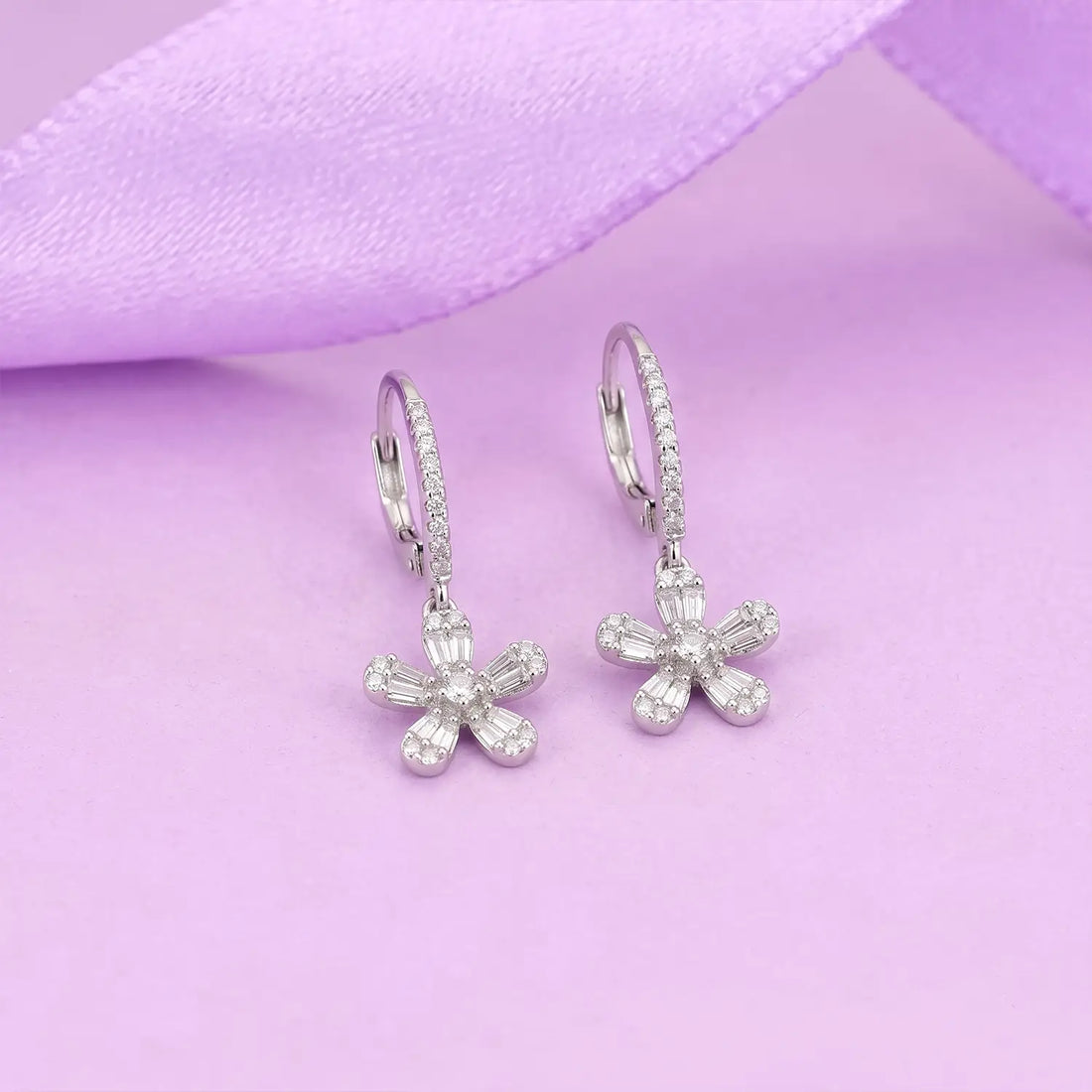 Elegant Floral Drop Earrings - Made With Pure 925 Silver