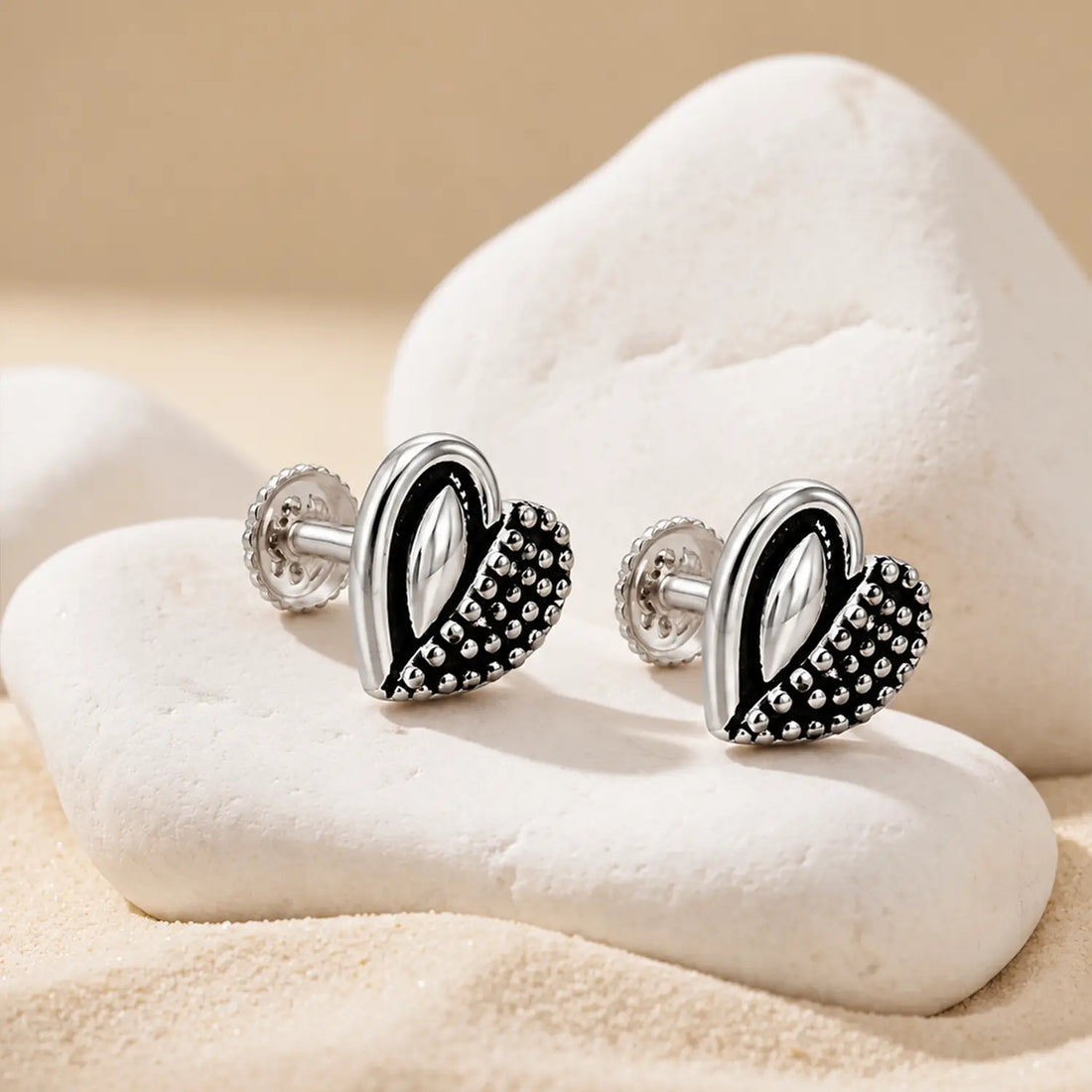 Midnight Heart Oxidised Silver Stud Earrings - Made With Pure 925 Silver