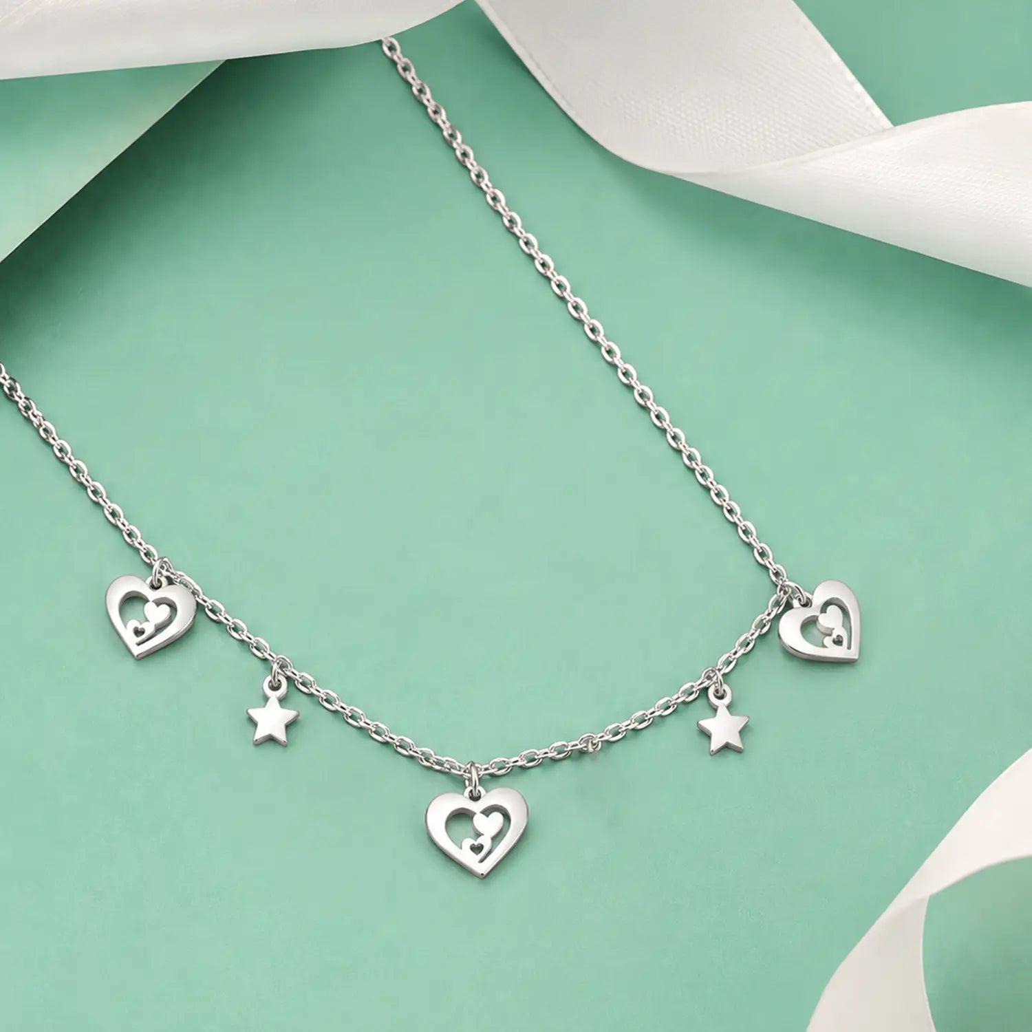 Elegant Heart & Star Charm Silver Chain for Women - Made With Pure 925 Silver
