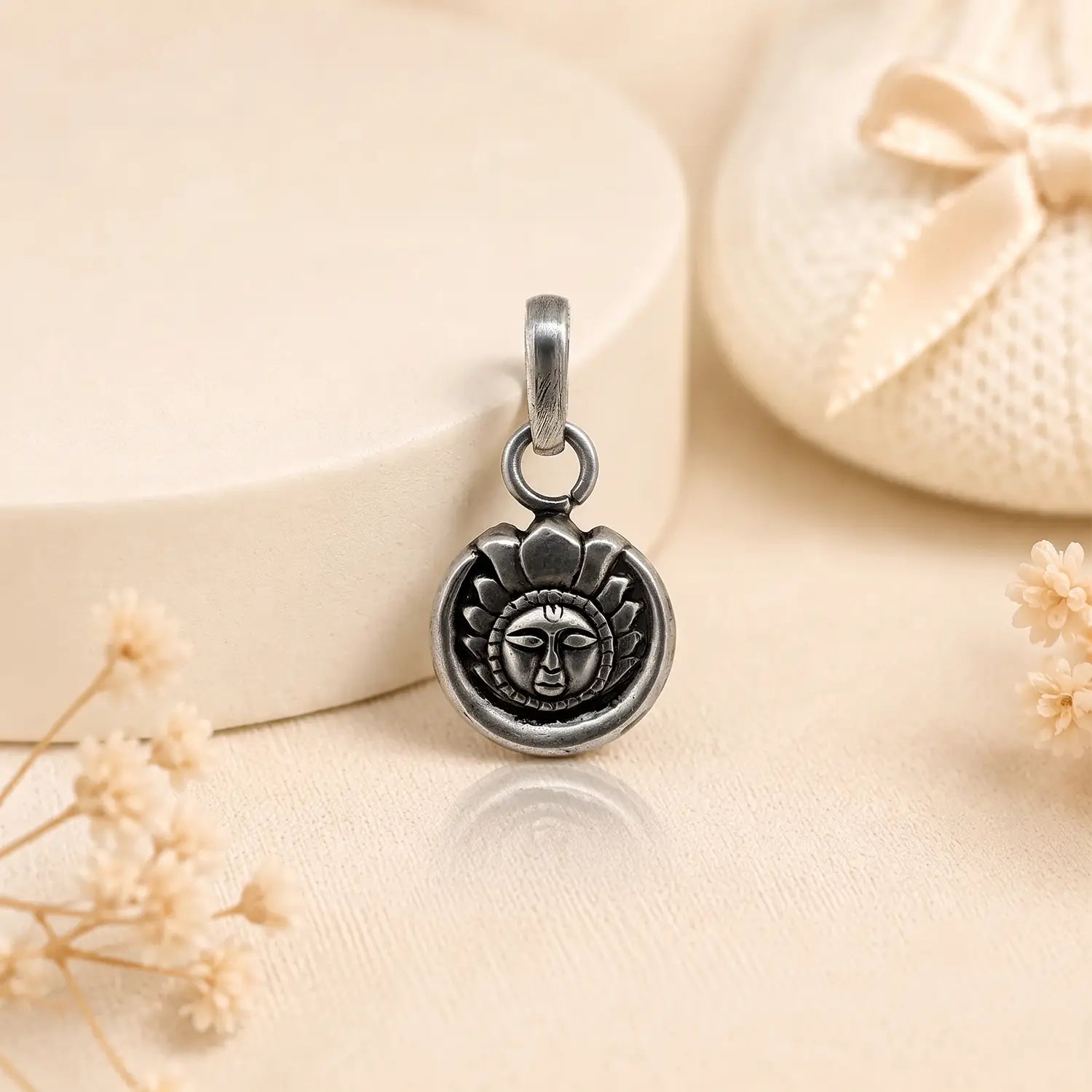 Antique Silver Sun Face kids Pendant- Made With Pure 925 Silver