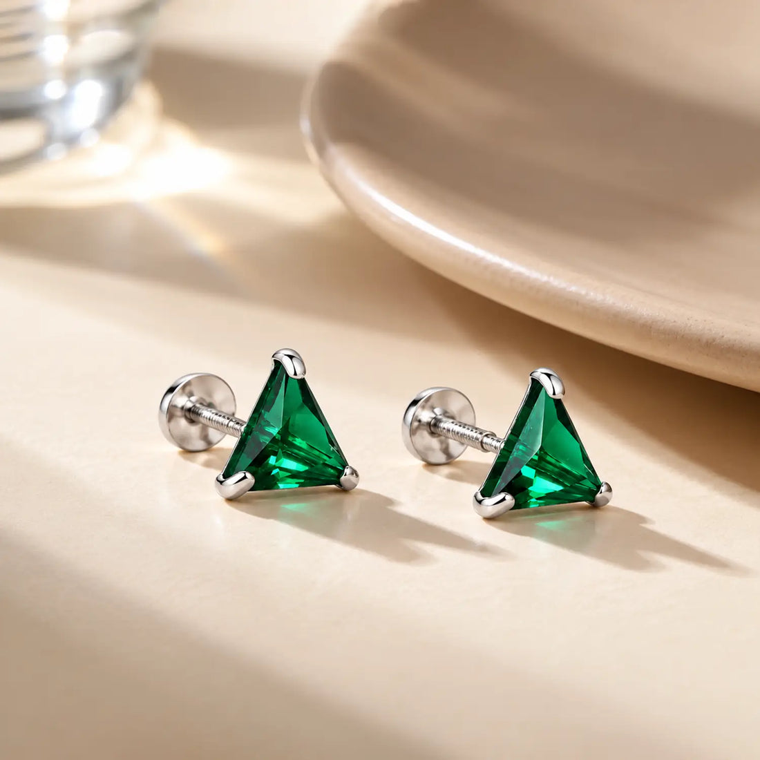 Royal Blue Triangle Gemstone Silver Stud Earrings - Made With Pure 925 Silver