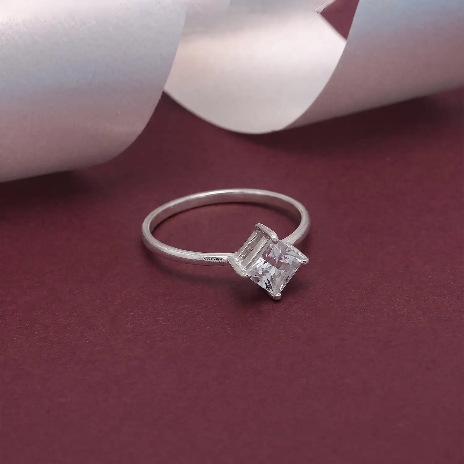 Minimal Princess Cut Sterling Silver Ring - Made With Pure 925 Silver