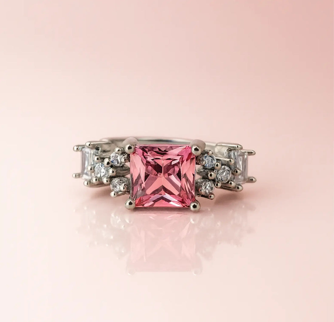 Pure Silver Pink Princess-Cut Ring - Made With Pure 925 Silver