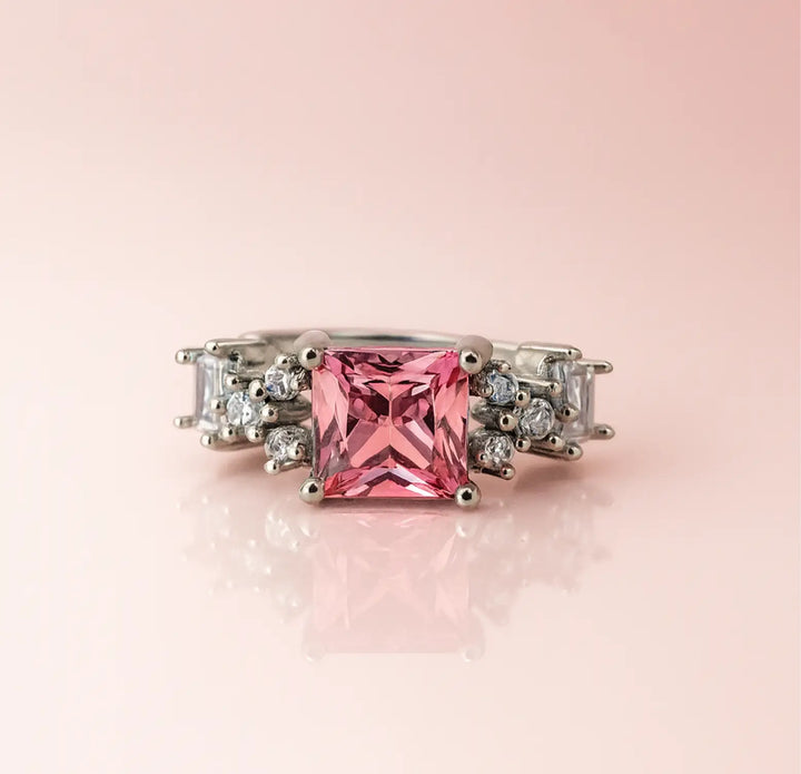 Pure Silver Pink Princess-Cut Ring - Made With Pure 925 Silver