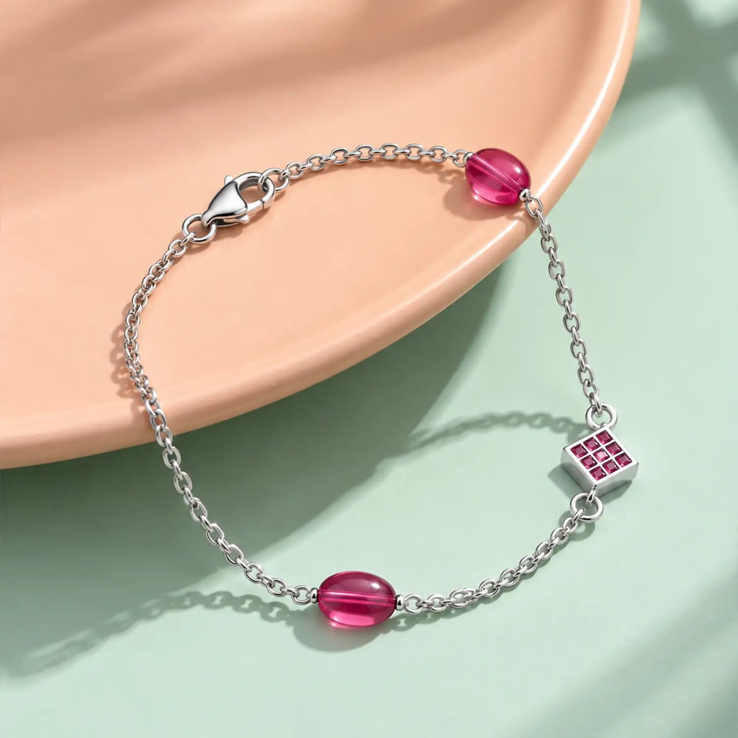 Pink Bead Bracelet – Elegant Minimalist Charm Design - Made With Pure 925 Silver