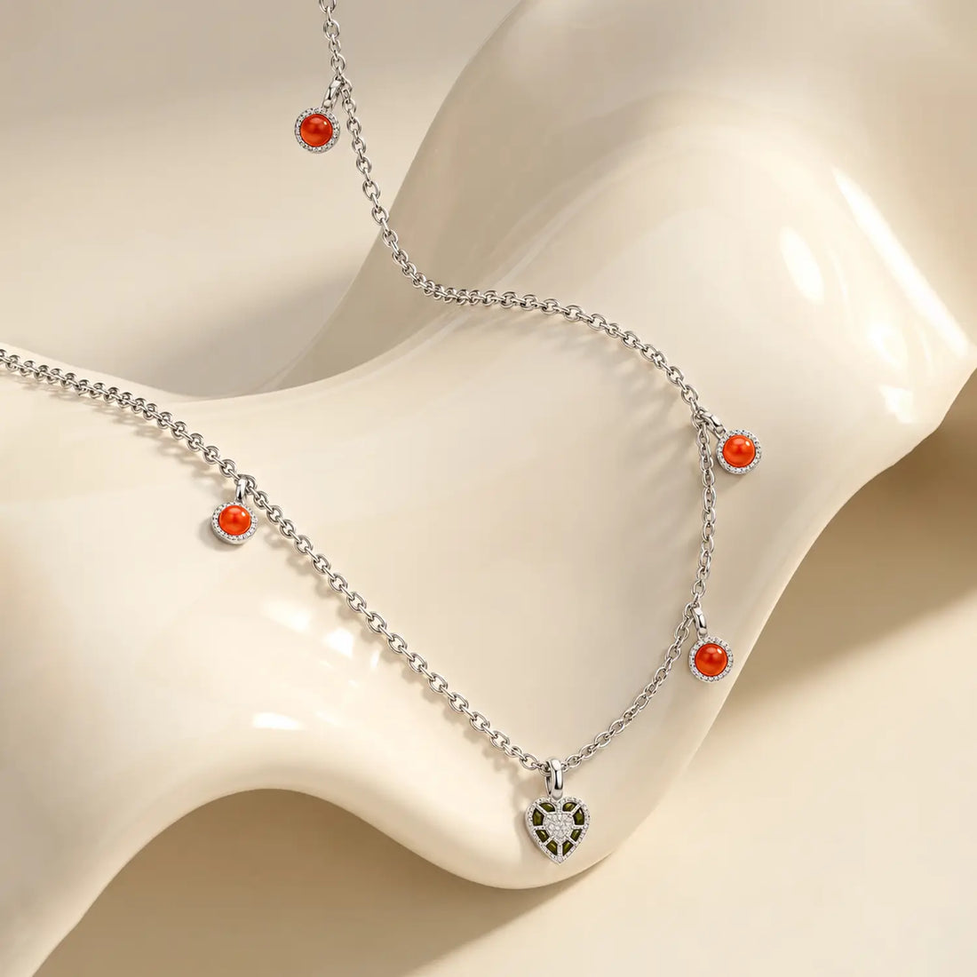 Orange Bead Heart Charm Chain - Made With Pure 925 Silver