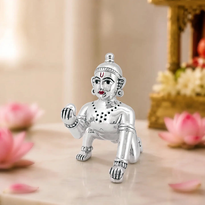 Laddu Gopal Idol – Crawling Krishna Murti - Made With Pure 925 Silver
