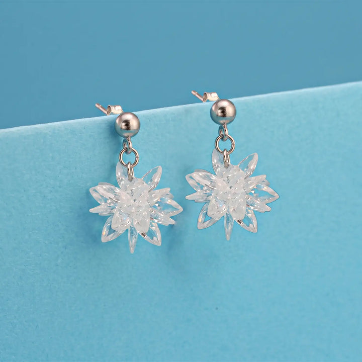 Crystal Flower Drop Earrings - Made With Pure 925 Silver