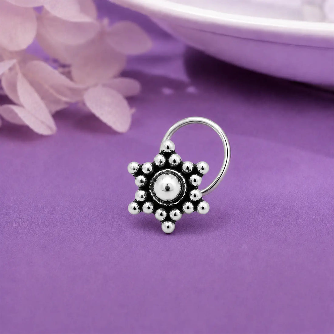 Midnight Bloom Sterling Silver Nose Pin- Made With Pure 925 Silver
