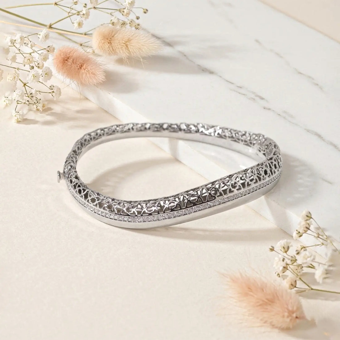 Elegant Pure Silver CZ Cutwork Designer Bracelet - Made With Pure 925 Silver