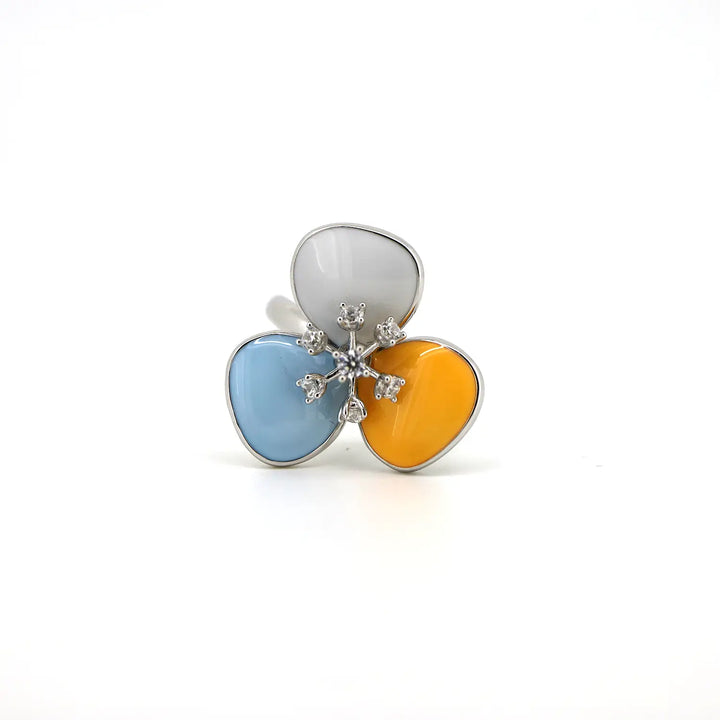 Pure Silver Multi-Stone Floral Ring - Made With Pure 925 Silver