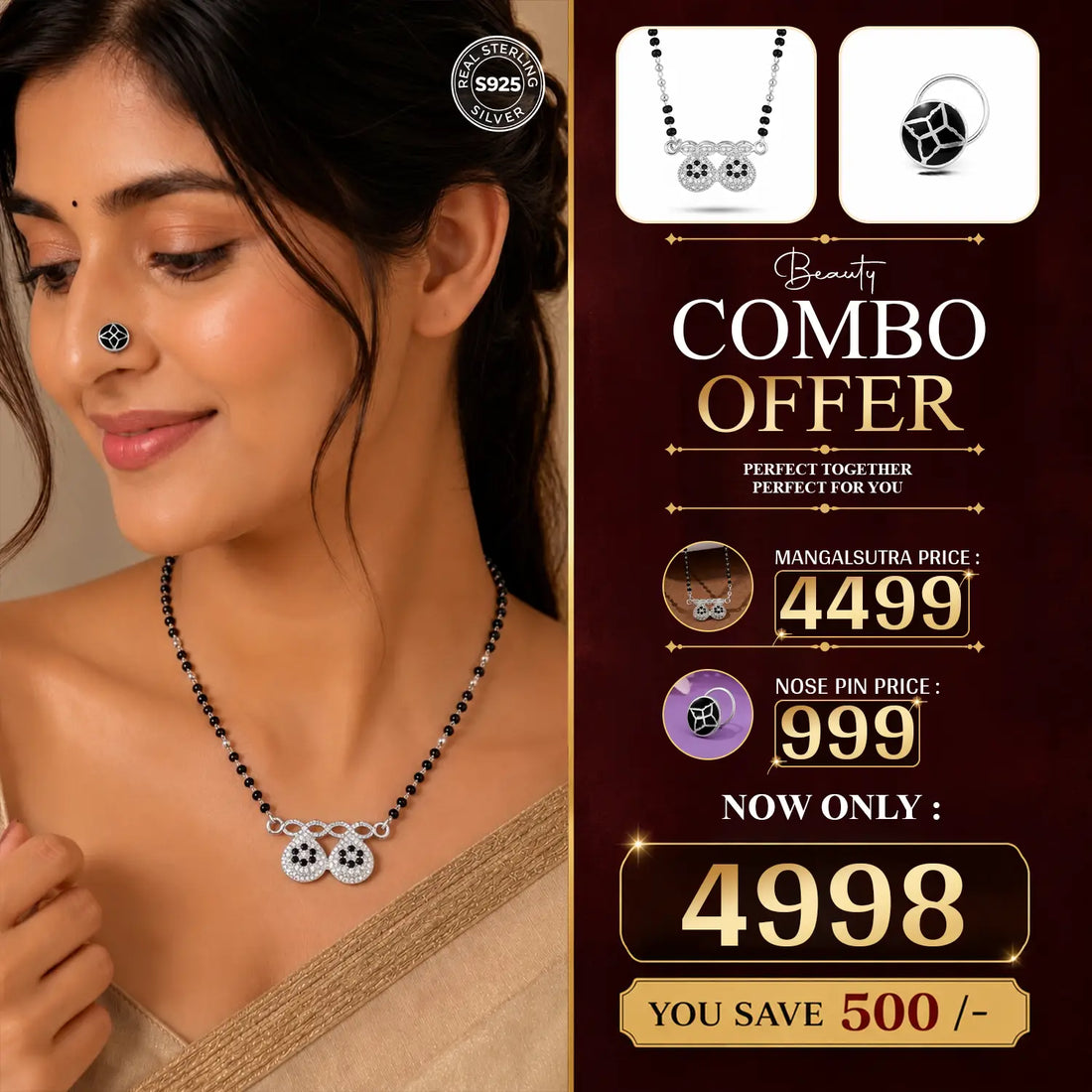 Beauty Combo – 925 Sterling Silver Mangalsutra & Nose Pin