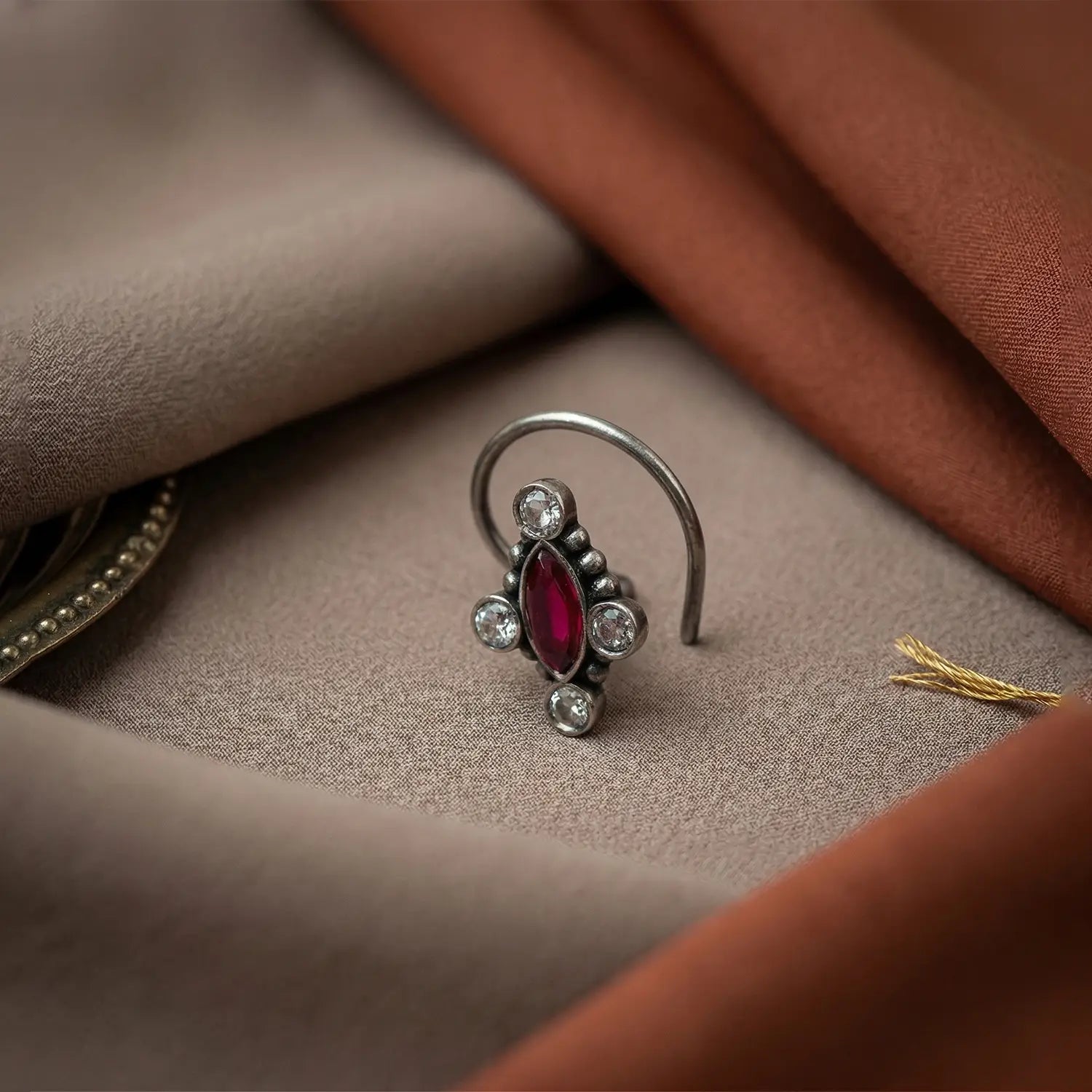 Elegant Ruby Stone Silver Nose Pin- Made With Pure 925 Silver