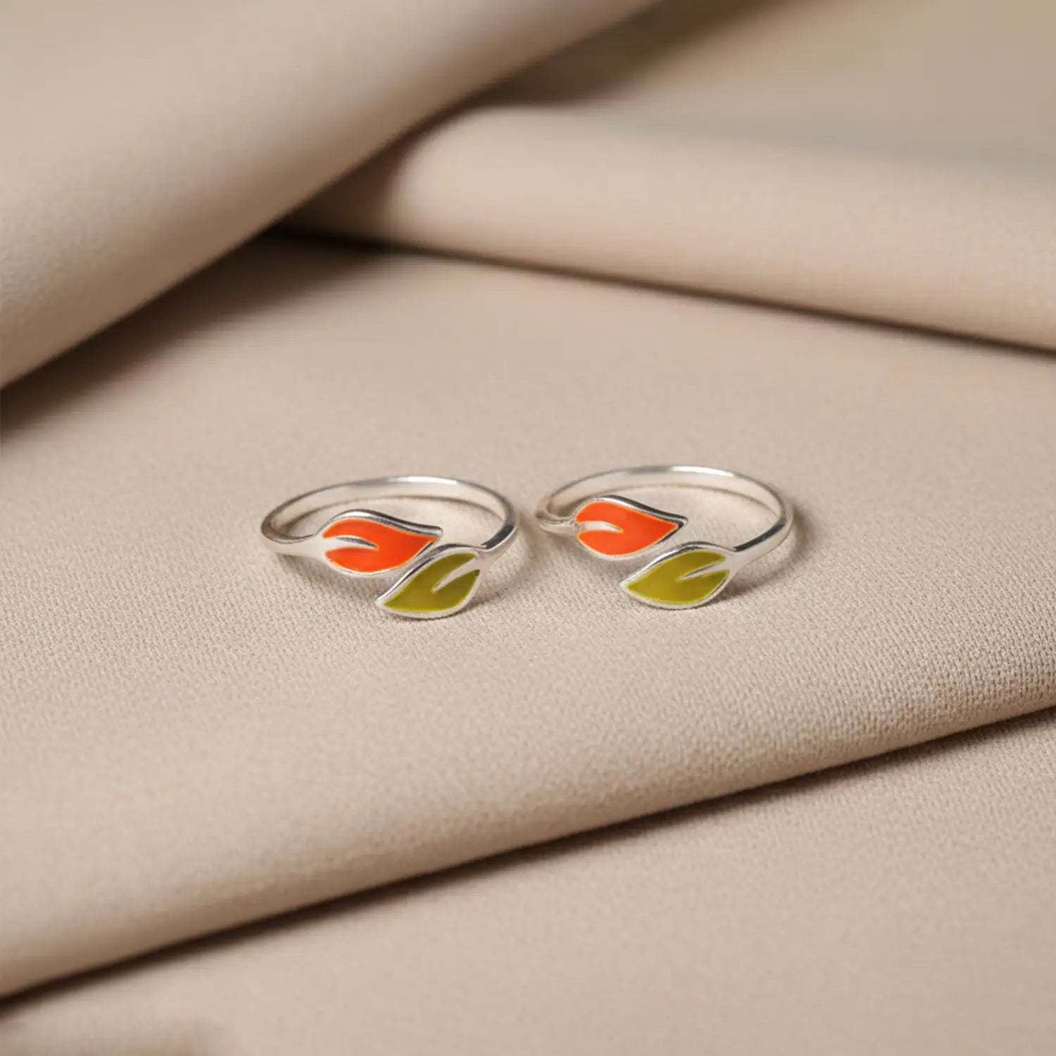 Trendy Dual Leaf Enamel Pure Silver Toe Rings- Made With Pure 925 Silver